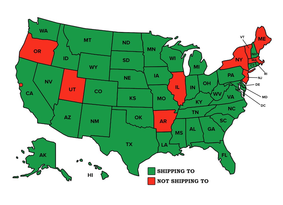 USA shipping zones map showing different regions for shipping